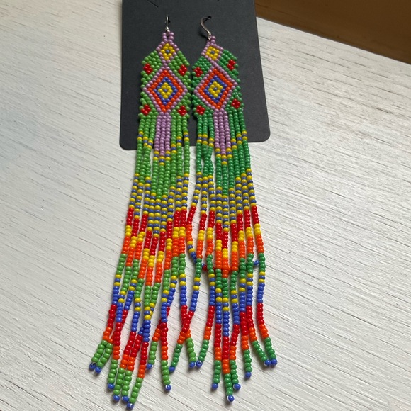 Vibrant Handmade Beaded Fringe SS Earrings - Picture 4 of 4